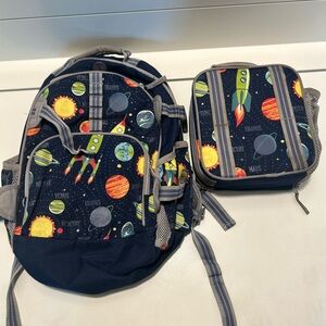 Pottery Barn Kids Navy and Gray Space Backpack and Lunchbox